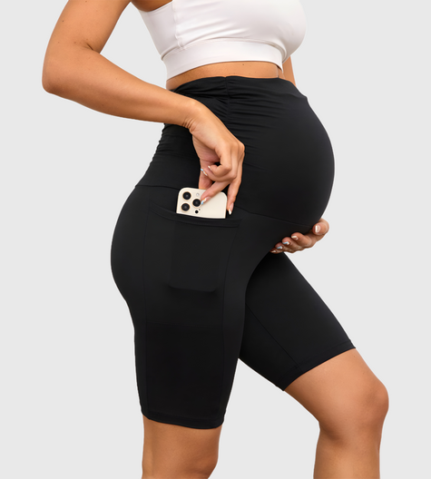 M2M STYLE Women's Maternity Shorts - Over-the-Belly Support with Pockets