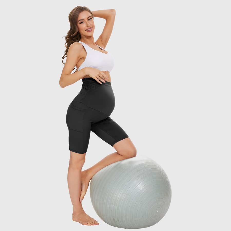 M2M STYLE Women's Maternity Shorts - Over-the-Belly Support with Pockets