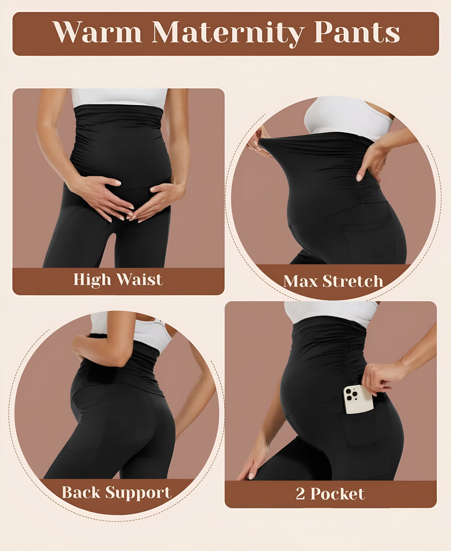 M2M STYLE Women's Maternity Fleece Lined Leggings with Pockets