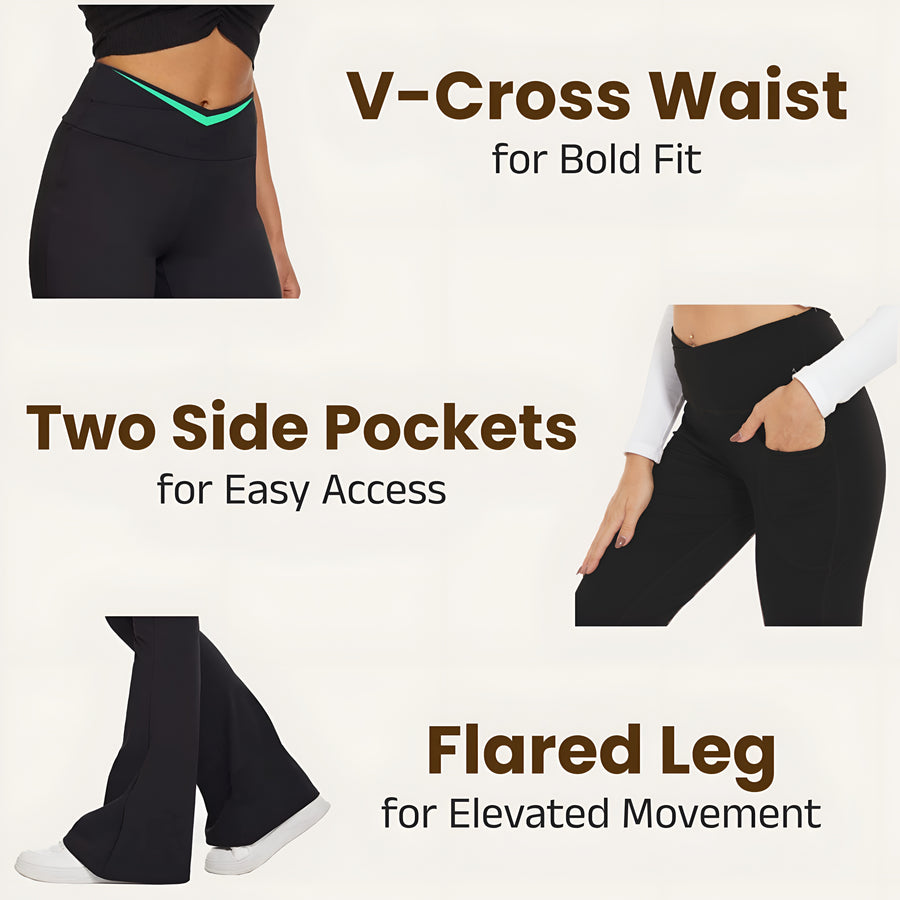 M2M STYLE Women's Crossover Flare Leggings with Pockets