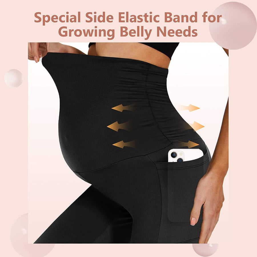 M2M STYLE Women's Maternity Leggings - Over-the-Belly Support with Pockets