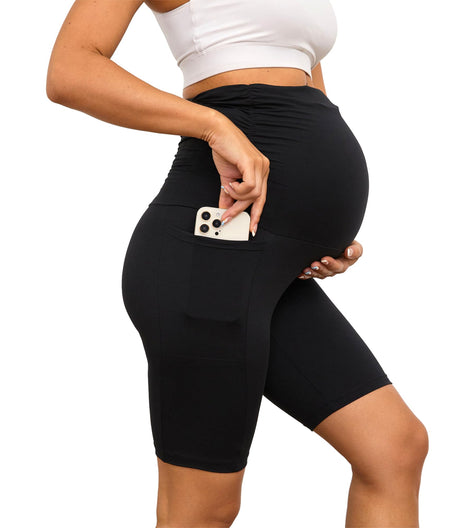 M2M STYLE Women's Maternity Shorts - Over-the-Belly Support with Pockets