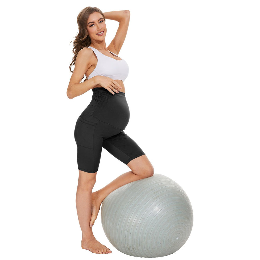 M2M STYLE Women's Maternity Shorts - Over-the-Belly Support with Pockets