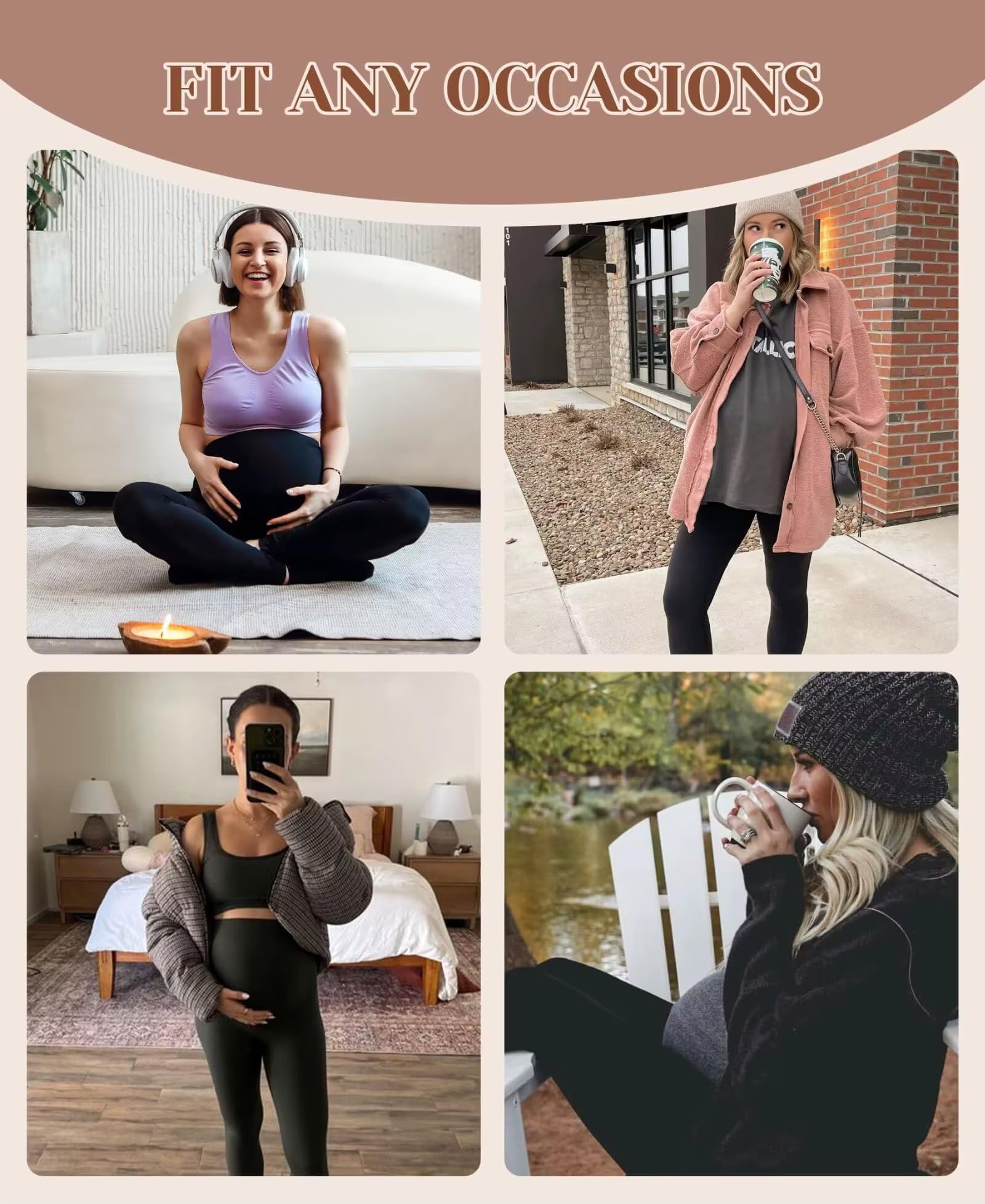 M2M STYLE Women's Maternity Fleece Lined Leggings with Pockets