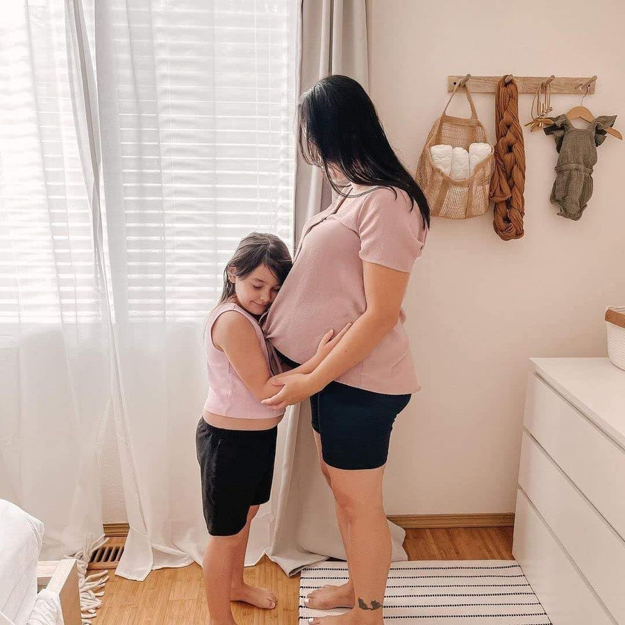 M2M STYLE Women's Maternity Shorts - Over-the-Belly Support with Pockets