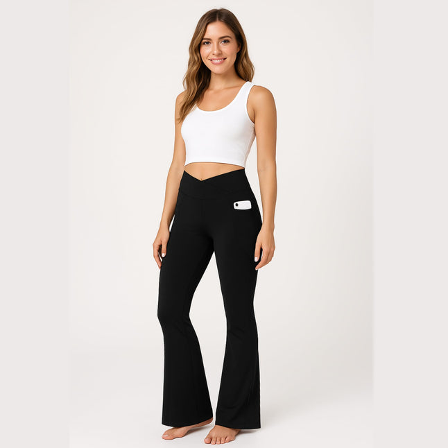 M2M STYLE Women's Crossover Flare Leggings with Pockets & Thumbholes