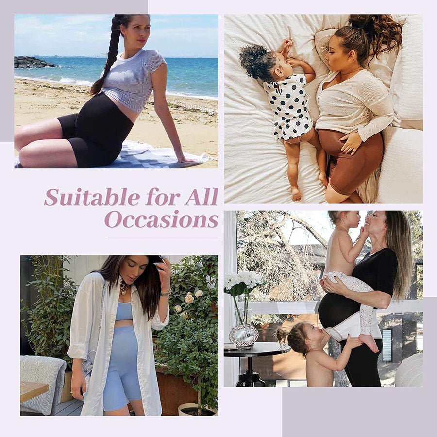 M2M STYLE Women's Maternity Shorts - Over-the-Belly Support with Pockets