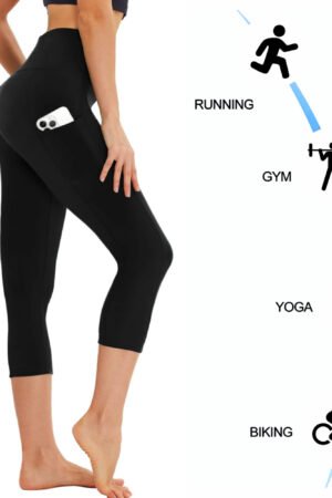 High Waisted Capri Leggings for Women – Yoga Pants with Tummy Control & Pockets – Workout, Fitness, Gym, Running & Lounge
