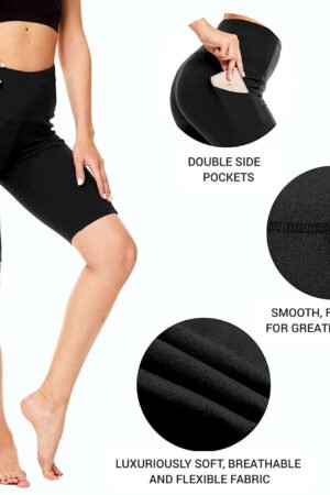 High Waisted Tummy Control Yoga Shorts for Women - 4-Way Stretch Workout Biker Short with Pockets | Shorts for Fitness, Running & Gym