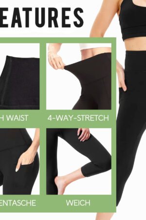 High Waisted Capri Leggings for Women – Yoga Pants with Tummy Control & Pockets – Workout, Fitness, Gym, Running & Lounge